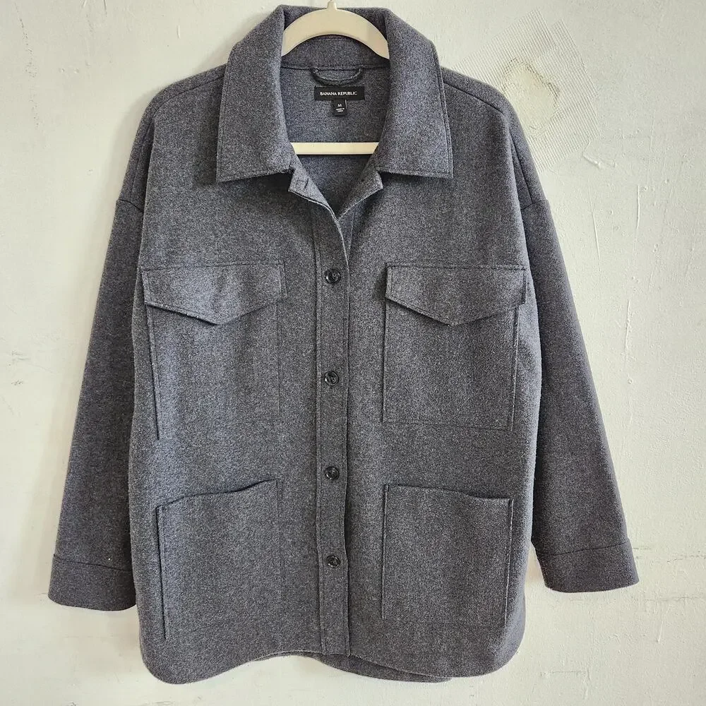 Banana Republic Shacket Sz M Dark Gray Shirt Soft Overshirt 4 Pocket Jacket